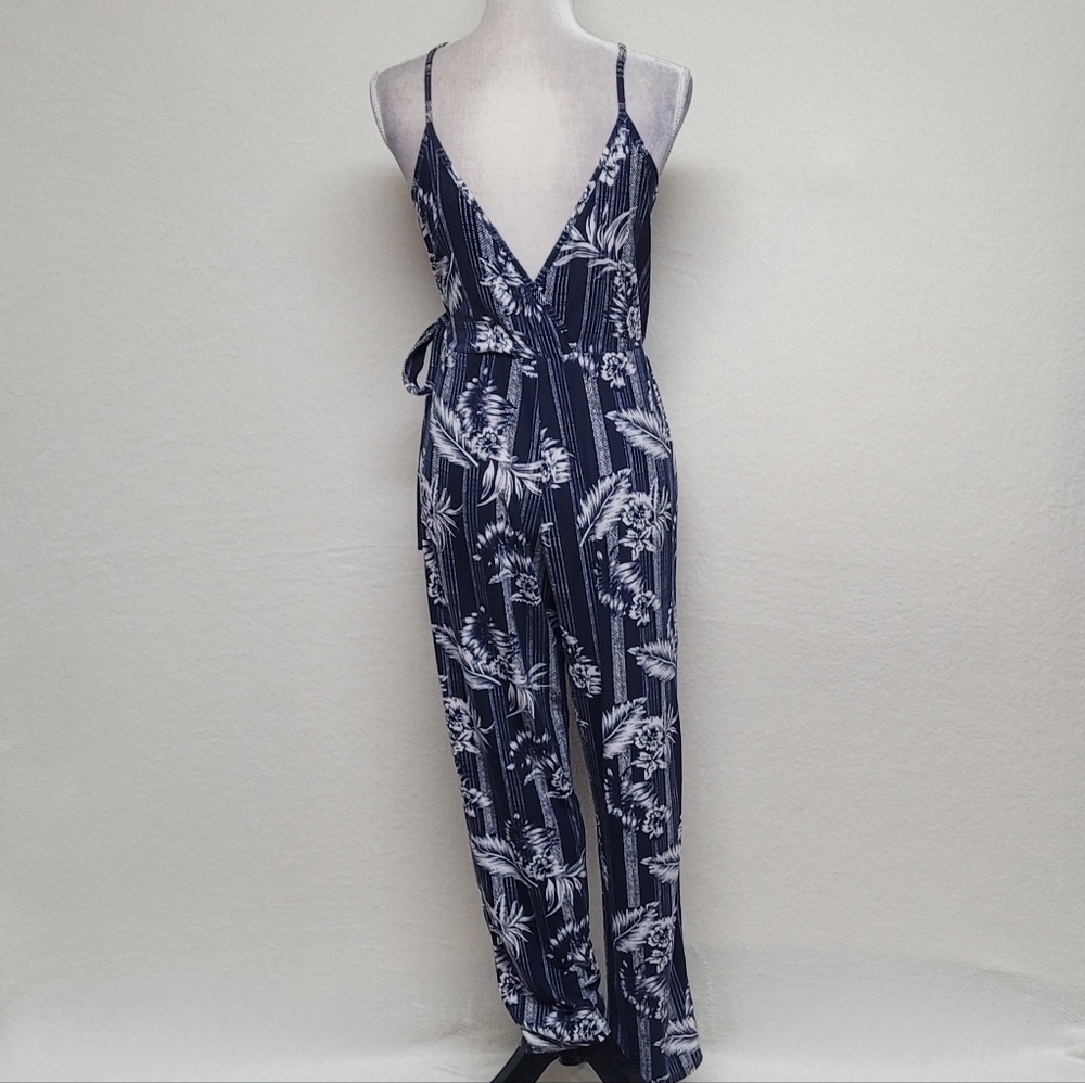 Lot Jumpsuits Derek Heart Blue Tropical Tie-Waist Old Navy Floral Linen S-M - Picture 7 of 16